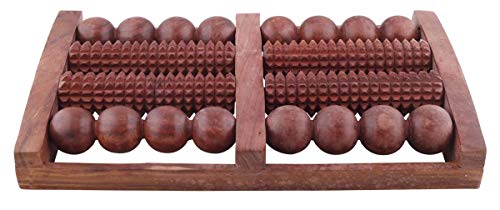 Image of Acupressure Wooden Foot Massager Round & Spiked Rollers Stress Reliever & Acupuncture Point