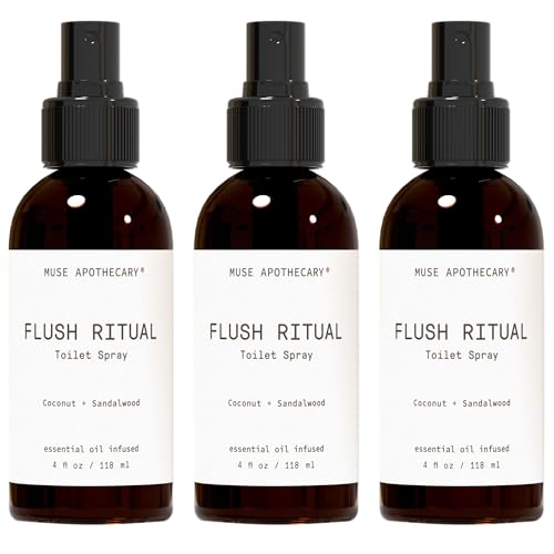 Muse Apothecary Flush Ritual - Aromatic &amp; Refreshing Toilet Spray, Use Before You Go, 4 oz, Infused with Natural Essential Oils - Coconut + Sandalwood, 3 Pack