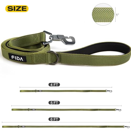 Fida 4 FT Heavy Duty Dog Leash with 2 Comfortable Padded Handles, Traffic Handle & Advanced Easy Snap Hook, Reflective Walking Lead for Large, Medium & Small Breed Dogs, Green - Thumbnail 5
