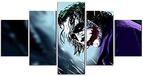 Dionysios Print Framed Canvas Joker The Dark Knight Movie 5 Pieces Wall Art Decor Ready to Hang on The Wall with Frame - Size 1