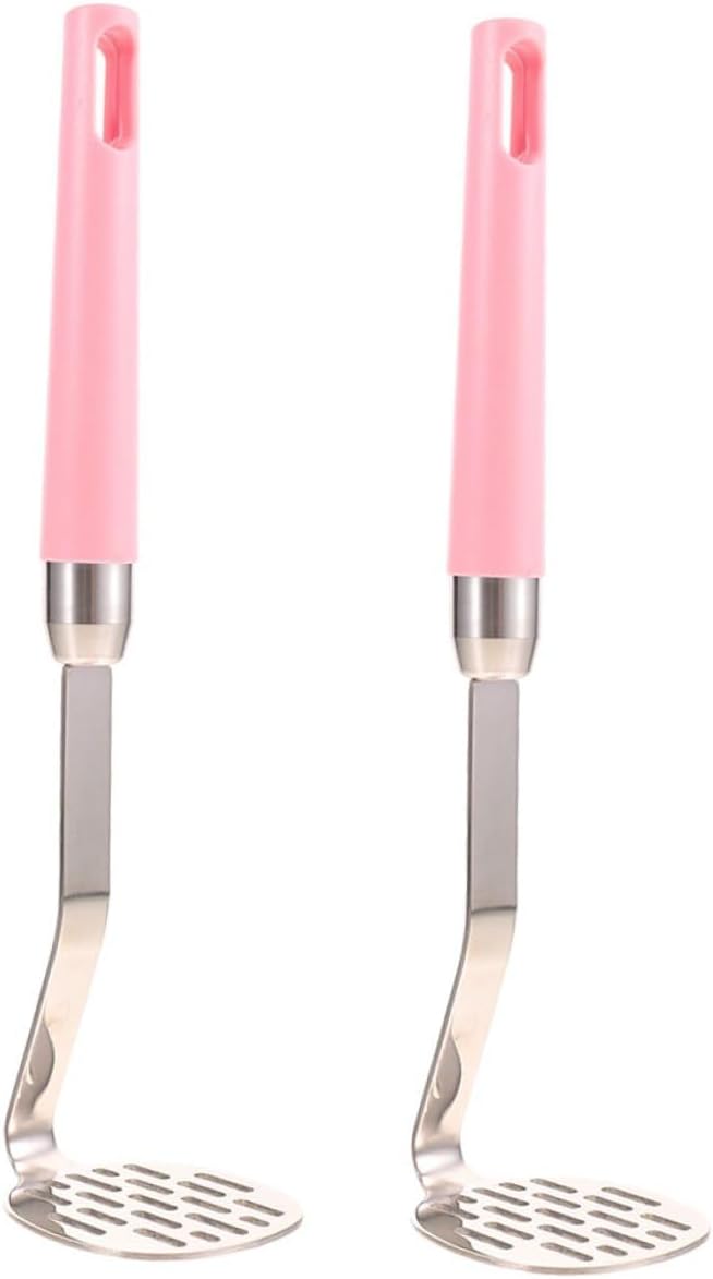 2pcs Stainless Steel Potato Masher Manual Squeezer Kitchen Potato Grinding Tool for Vegetables and Fruits Compact Reusable Kitchen Supplies with Multi-hole Design, Pink
