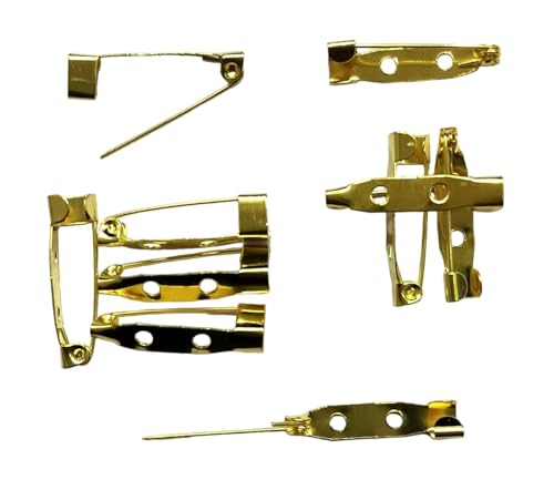 Image of Beads & Craft: Hair Pin / Brooch Pin Gold Finish Back Base with 2 Holes Metal Connectors Clasps Hoops Jewellery Findings Accessories (Pack of (50, 2cm)