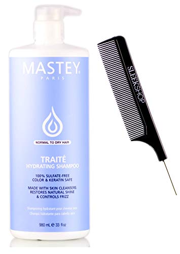Mastey Paris TRAITE SHAMPOO, Sulfate-Free Moisturizing Creme Hair Cleanser, NORMAL TO DRY HAIR (w/ Sleek Comb) Cream (32 oz / 960 ml - LARGE LITER SIZE)