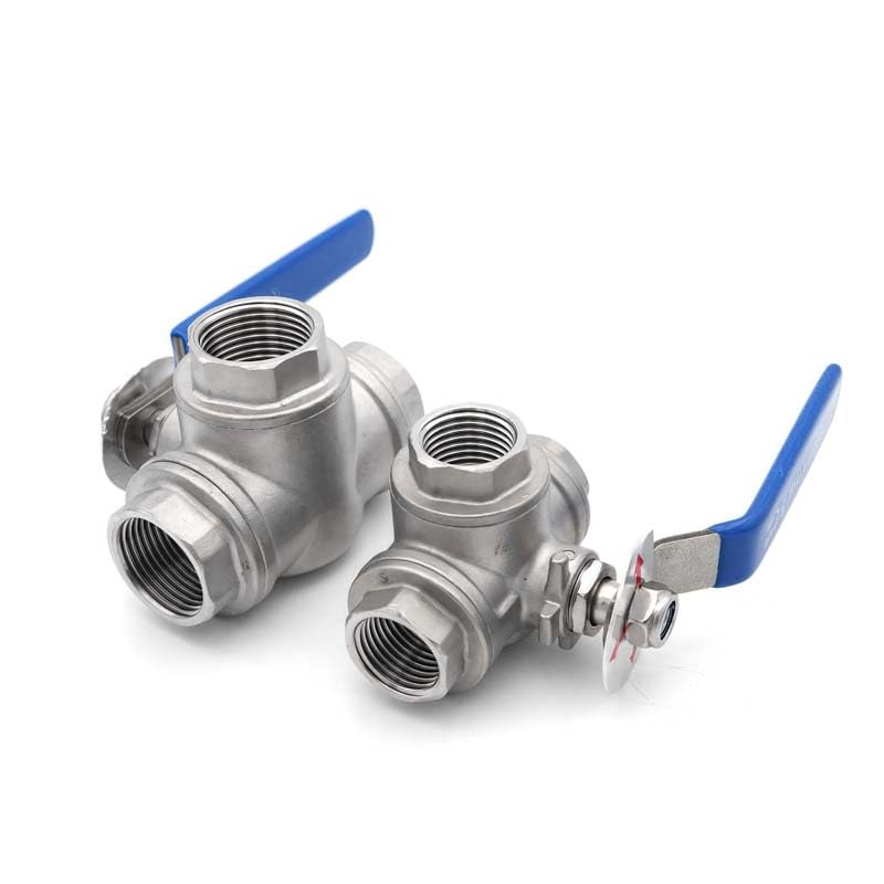 Válvula de bola hembra de tres vías en acero inoxidable SS304 con rosca de 1/4" 6