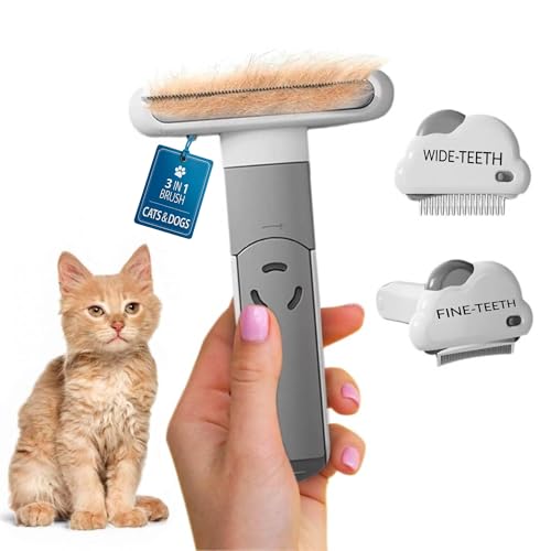 Sinko 3-in-1 Cat Grooming Brush and Deshedding Dog Brush, Short Haired and Long Haired Cat Brush, Dog Brushes for Grooming, 2 Comb Head Included, Effectively Reduces Shedding by up to 96%