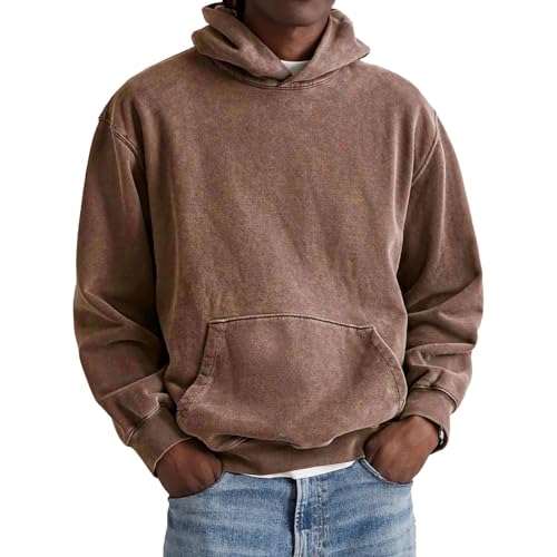 Mens Hoodie Vintage Distressed Hooded Pullover Sweatshirts Streetwear Acid Washed Long Sleeve Oversized Hoodies