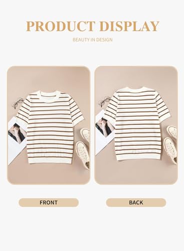 Eytino Women Plus Size Sweater Tops Short Sleeve Crewneck Striped Tshirts Casual Summer Blouses Shirts(1X-5X)4
