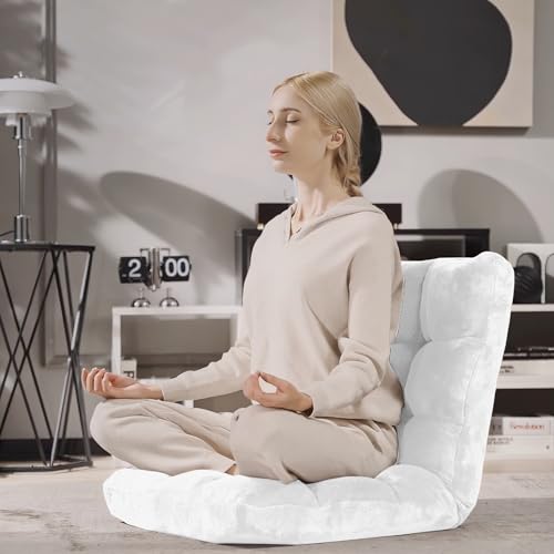 Image of Giantex Floor Chair with Back Support, 14 Adjustable Position, Padded Sleeper Bed, Couch Recliner, Folding Gaming Floor Chairs for Adults, Living Room, Bedroom, Yoga, Meditation, White