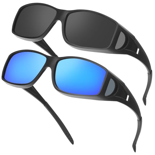  Farrobor Sovraocchiali da Sole Occhiali da Sole da Uomo Polarizzati 2 Paia Occhiali da Sole Protezione Laterale per Uomo Donna Guida Sportivi Protezione UV400 0311(Colore Classico)