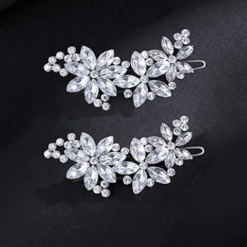 Goledwedy Haarschmuck Silber(2 Packungen) Silvester Haarschmuck Haarspange Hochzeit Braut-Haarspangen mit Kristallblumen Cover