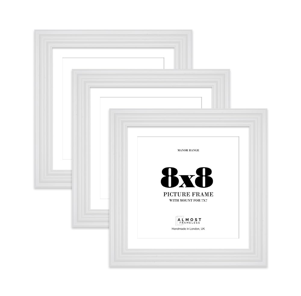 8x8" White Picture Frame - 8x8" Square Frame with 7x7" Mount for 8x8"/7x7" Pictures Vintage Style Gallery Wall, 3 Pack