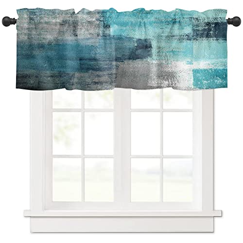 Turquoise Kitchen Short Window Valance Curtains, Abstract Art Nursery Window Treatment Valances Rod Pocket Privacy Decorative Valance For Bathroom Bedroom Living Room Cafe ,54 X 18 In,Cyan Teal Gray #TOP4