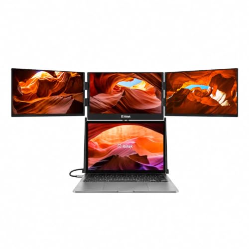 Image of RIITEK 15.6 Inch Quad Screen Extender for Laptop, Portable Multi Monitor Display, Full HD IPS Panels, Plug & Play USB-C /USBA, Adjustable Stand, Ideal for Work, Gaming & Trading Setup Travel Friendly