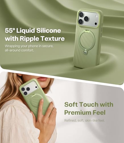 Image of TORRAS Q3 Wind for iPhone 17 Pro Case Silicone, 360 Magnetic Stand, Fit for MagSafe, Camera Control, Safe Soft Elegant Phone Case for iPhone 17 Pro 6.3'', Sage Green