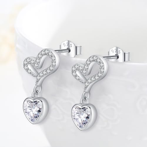 Boucles d'oreilles pendantes cœur argent 925 sterling