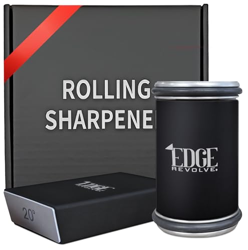 Rolling Knife Sharpener Kit, Magnetic 15° & 20° Angle Guides, Diamond & Ceramic Discs, Manual Rolling Knife Sharpener Tool for Razor-Sharp Kitchen, Chef & Outdoor Knives (Matte Black)