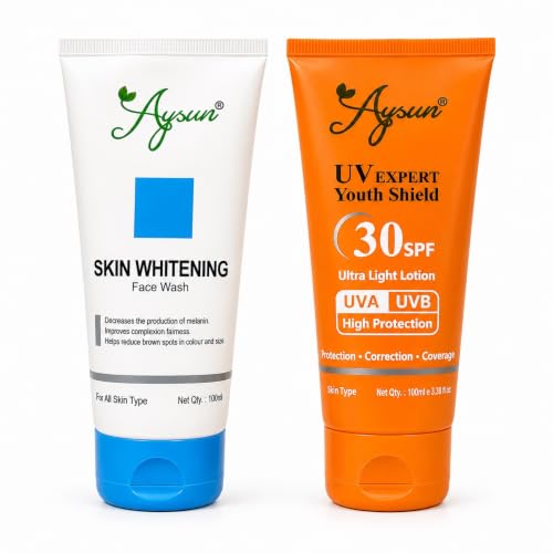 Image of Aysun Premium Daily Skincare Essentials | Skin Brightening Face Wash for Deep Cleansing & UV Expert Youth Shield Sunscreen SPF 30 with UVA /UVB Protection | Lightweight Formula | Healthy, Radiant & Protected Skin | Combo Pack Of 2