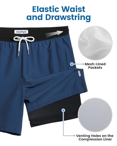 Image of maamgic Mens Swim Trunks with Compression Liner 7 Inch Inseam Mens Bathing Suit Quick Dry Swimming Trunks Swimsuit