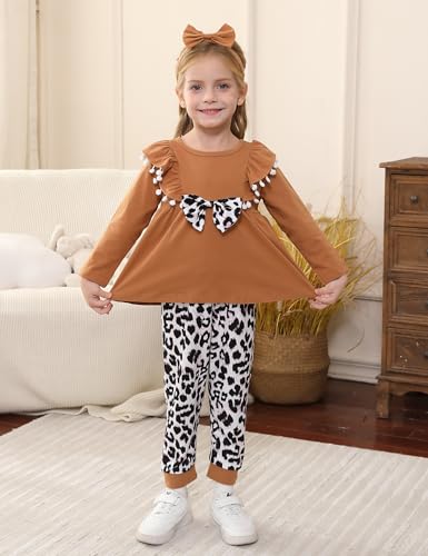 Image of mksodopy Toddler Girl Clothes Girl Fall Winter outfits Cotton Long Sleeves Ruffle Top Pants Little Girl Clothing Set