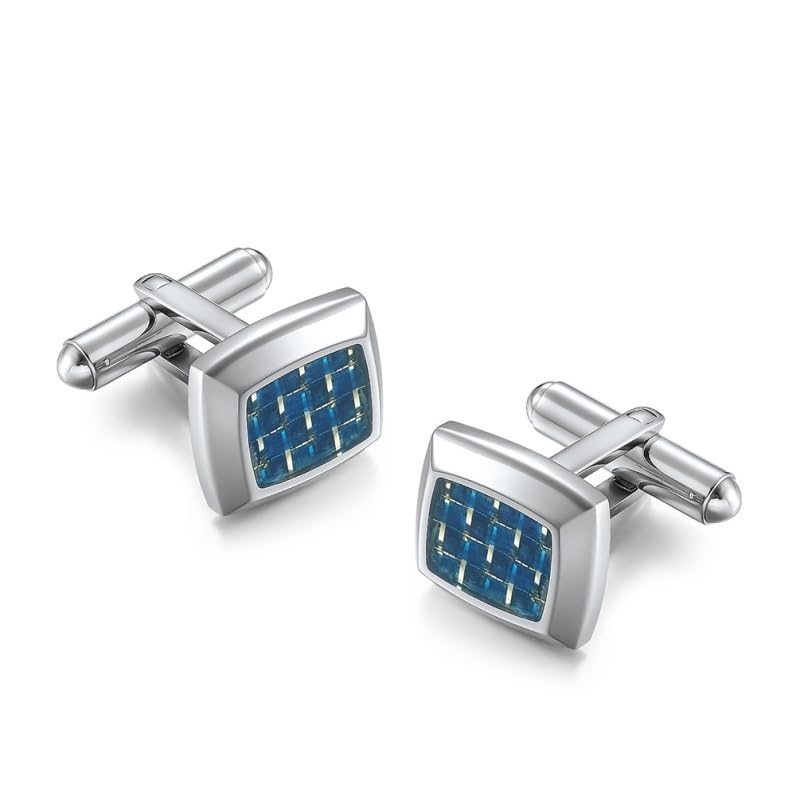 Gemelli Quadrati Francesi in Acciaio Inossidabile Smussato Epossidico retrò per Camicia, per Feste di Matrimonio E Anniversario(Blu-1,45 * 1,25 Cm)