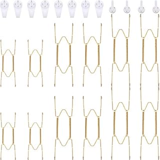 12 Pieces Invisible Plate Hangers Wall Plate Hangers Stainless Steel Decorative Wire Plate Hangers Holders in 3 Sizes with 12 Pieces Wall Hooks for Decorative Plates and Art (6/8/10 Inch)