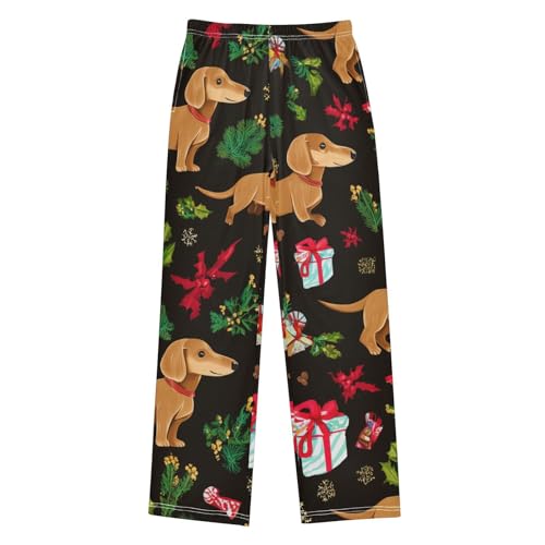 ZZXXB Dachshund Spruce Branch Berry Boys Long Pants Soft Trousers Elastic Waist Kids Lounge Bottoms with Pockets S-XL