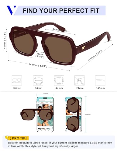 Image of VANLINKER Retro Square Aviator Sunglasses for Women Men 70s Vintage Style Trendy Flat Top Rectangle Sun Glasses VL9826
