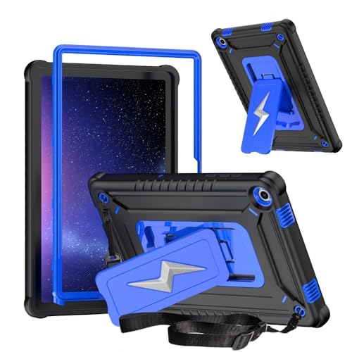 Coque Samsung Galaxy Tab A9 SM-X110 silicone bleu noir avec support