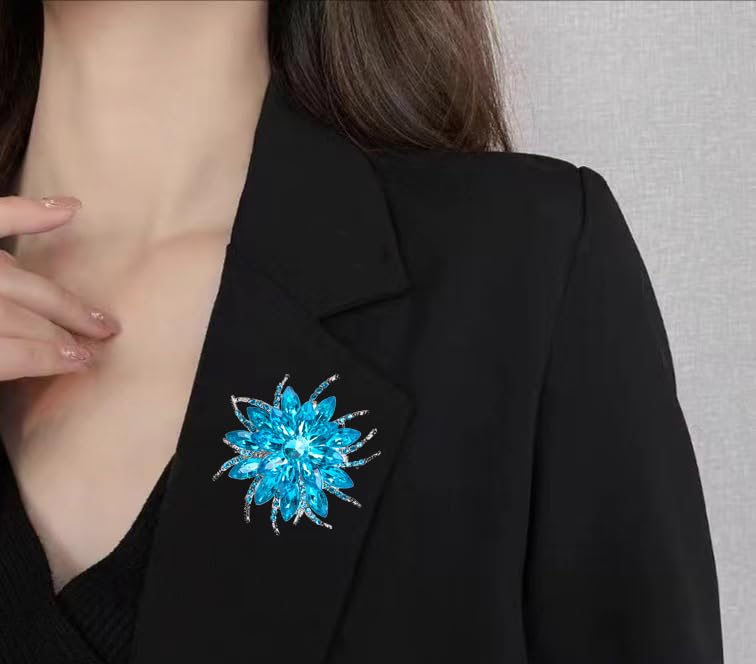 Image of Large Crystal Flower Brooch Pin for Women Red purple pink green Rhinestone Flower Lapel Pin Wedding Party Birthday Dance Banquet Dress Suit Ceremony Clothes Hat Bag Accessories Jewelry