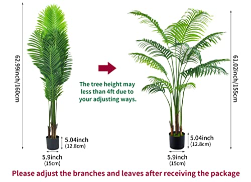 Aphighjoy 2Packs 5Ft Artificial Areca Palm - Fake Plants Palm Tree Faux Tropical Palm Potted Dypsis Lutescens For Home Decor Office Housewarming Gift (5Ft -2Packs) #TOP1