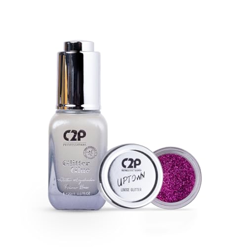 Image of C2P Pro Sparkle Duo Glitter and Glue Kit - Eyeshadow for Eye & Body Makeup | Waterproof, Quick-Drying for Stunning Shimmer Looks (Flirty Mause 13)