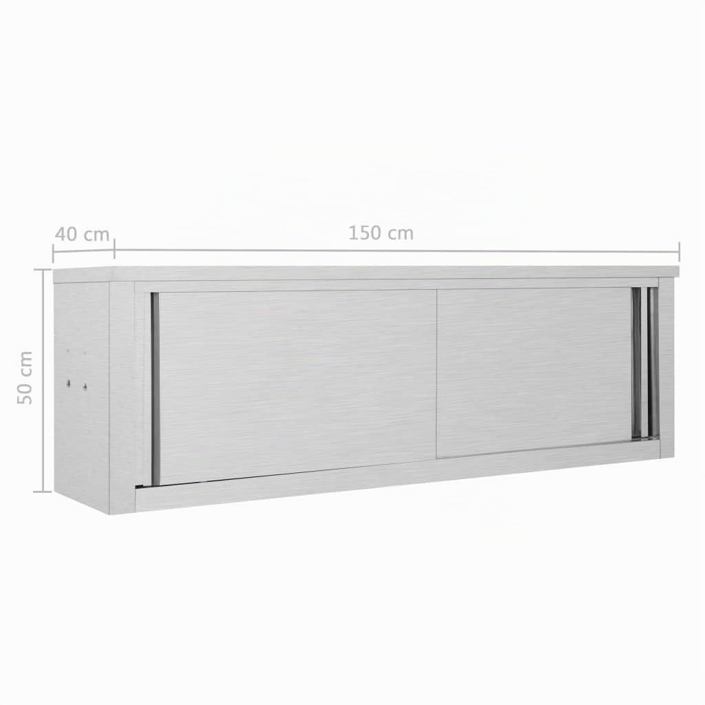 vidaXL Armadio da Cucina con Ante Scorrevoli Igienico Robusto Mobile Credenza Armadietto Pensile Ristoranti in 150x40x50cm Acciaio Inox