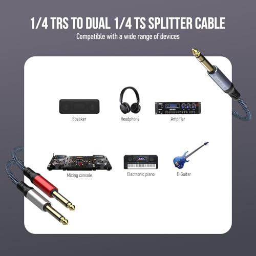 Câble d'insertion 3m TRS 6.35 mm vers double TS mono pour console et studio