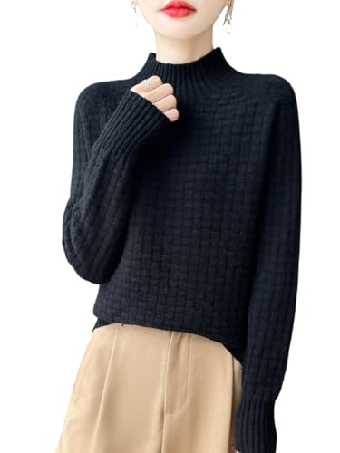 100% Merino Wool Sweaters for Women's Fall Winter Knitted Thick Pullover Long Sleeves Loose Warm Turtleneck(WQ703)