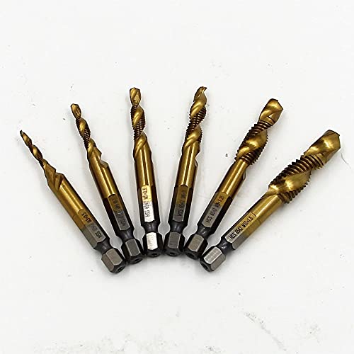 ELEOPTION Drill Tap Combination Bit Set, 6 Piece Drill Tap Spiral Point Thread Deburr Countersink Hex Bit HSS 1/4 Shank (HSS -6542)
