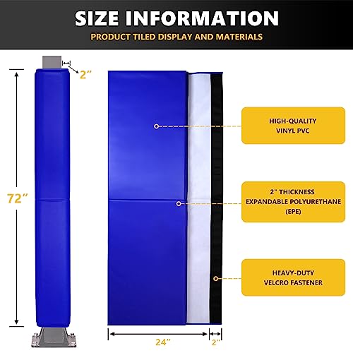 Image of 72 inch Tall Basketball Pole Pads, All-Weather Square Basketball Pole Padding Outdoor, 2 inch Thick Heavy Duty Wrap-Around Protective Pads for Fixed Height & Adjustable Basketball Hoop Poles