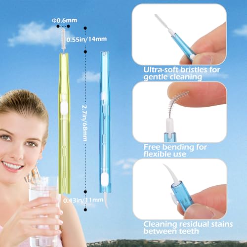 Bigqin 50 Stück Interdentalbürsten, 0,6/0,8 mm Durchmesser, weiche Zahnzwischenraumbürsten, Dual-Use Zahnseide Stick mit Etui, Dentalbürsten für Zahnreinigung Zwischenräume Größe 3/Größe 5 – Bild 3