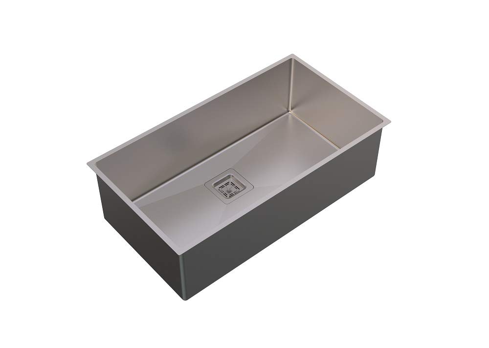 Carysil Quadro Q10 Series 304 Grade Stainless Steel Kitchen Sink, 31x17x9 inches, 10mm Corner Radius, Sloping Drain, Easy to Clean, Satin Finish with Deep Single Bowl for Modern Kitchen