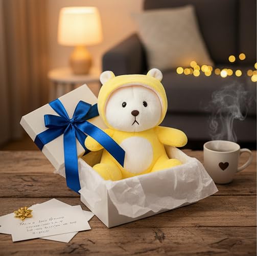 Image of Storescent Hooded Teddy Bear Plush Toy | Soft & Cute Stuffed Animal Toy for Hugging for Kids & Loved Ones - Yellow 45cm