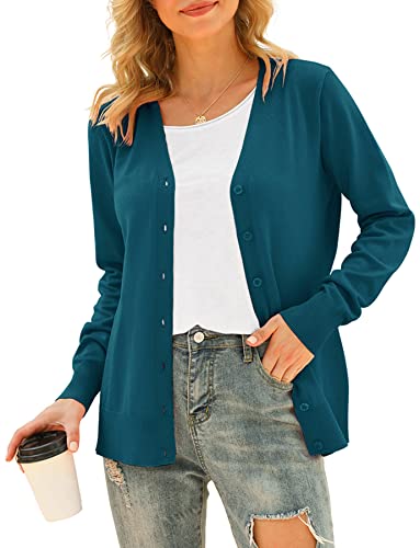 Image of VIISHOW Women Long Sleeve Button Down V Neck Lightweight Basic Knit Sweater Cardigan