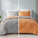 Comfort Spaces King Comforter Set, Chic Reversible Quatrefoil Quilting Comforters King, All Seasons, Lightweight Microfiber Bedding Set Matching Sham, Vixie, King Orange/Grey 3 Piece