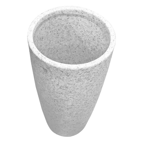 Image of Harshdeep Roto Planter - Venice - Indoor Outdoor Home Balcony Garden Decorative Round Durable Light Weight Stone Finish Plant Pot Dia 11 Inch Height 22 Inch (White Stone)