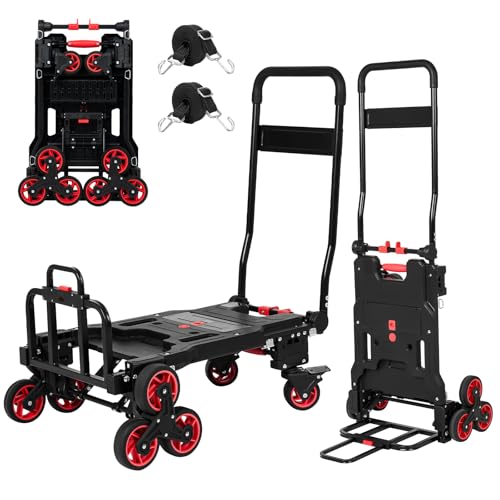 Upgraded 3 in 1 Convertible Folding Hand Truck with Brakes, Hand Truck Dolly Heavy Duty 660lbs Capacity, Stair Climbing Cart with Adjustable Shovel Board and Fixed Handle for Moving