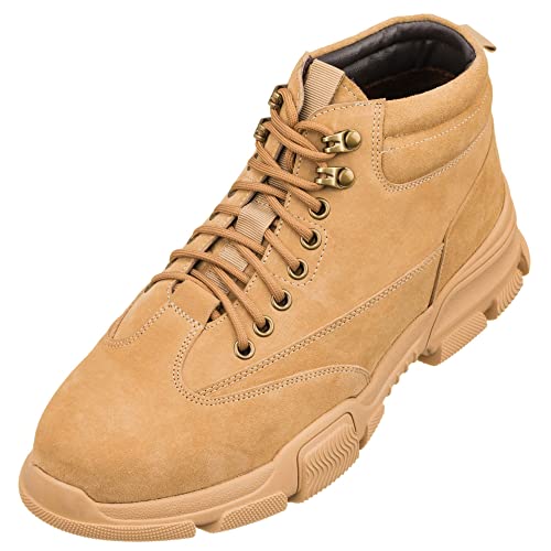 CALTO Men's Invisible Height Increasing Elevator Shoes - Desert Sand Suede Lace-up Work Boots - 2.9 Inches Taller - K50130- Size 7.5 D(M) US