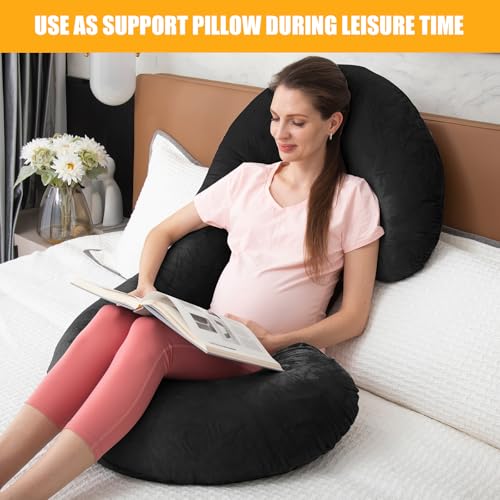 Image of 1 MIDDLE ONE Pregnancy Pillow, C Shaped Full Body Pregnant Women Sleeping Pillow for Maternity Support with Cover (Black)