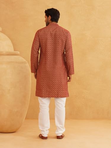 Image of Sojanya (Since 1958 Men'S Cotton Linen Blue Foil Printed Only Long Kurta
