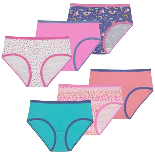 Saint Eve Kids Cotton 6 Pack Underwear Set - Soft & Breathable Brief Panties Sets for Kids, Multi-Color Everyday Essentials Comfort for Girls and Boys, Pink Blue Rainbow, 8