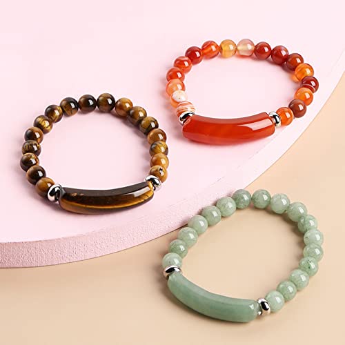 Forubus Natural Stone Beaded Bracelet Aventurine Jade Tiger Eye Agate Beads Stretch Bracelet For Women Men Jewelry-Tiger Eye #TOP7