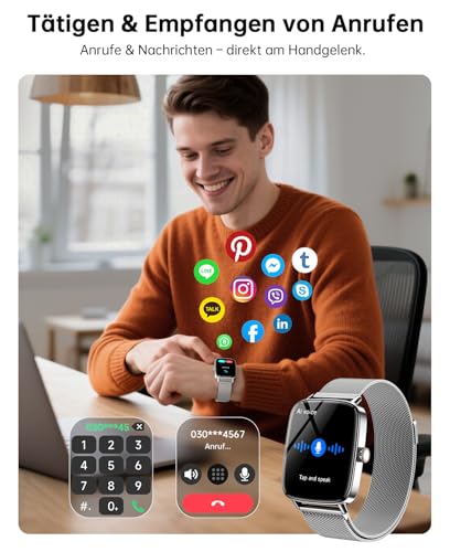 Gydom Smartwatch Damen 1.85" HD Metall Fitnessuhr Fitness Tracker Herzfrequenz/SpO2/Schlaf/IP68 Wasserdicht Sportuhr 120+ Sprtmodi Smart… – Ansicht 2