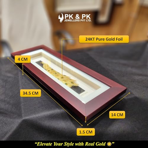Image of Pk & Pk Jewellers Standing Colour Peacock | 24KT Gold Frame | Rosewood Frames Collection | Tabletop Medium Size [14x34.5 cm] (For Premium Luxury Gift, Home Decor, Table Decoration)Rectangular
